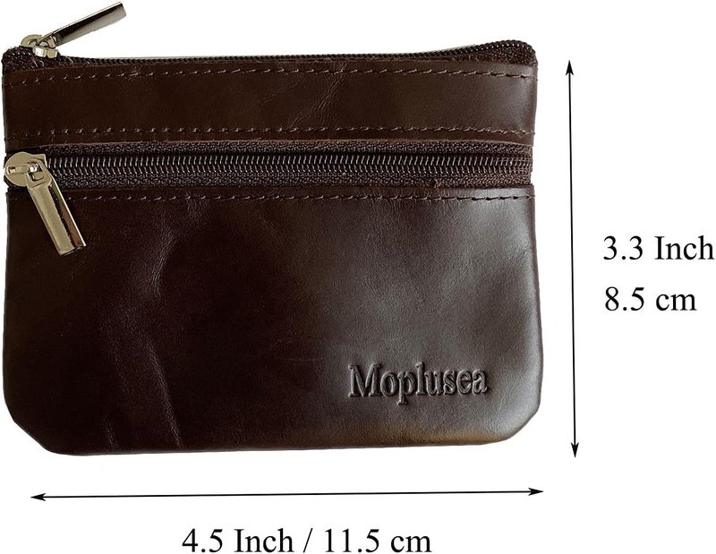Moplusea Genuine Leather Small Coin Purse Wallet With Keychain Mini Change Purse Coin Pouch Holder For Men (GLCB011 Coffee) - Image 2